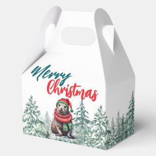 Cute seal sea lion Santa Xmas tree Merry Christmas Favour Box