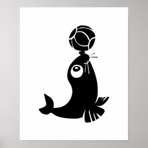 cute seal with ball design poster