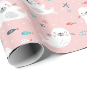Cute Seals on light pink Wrapping Paper