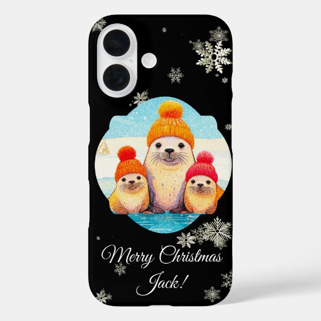 Cute seals with knitted hat Christmas illustration Case-Mate iPhone Case (Back)