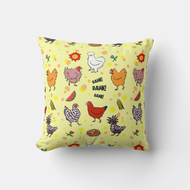 Cute seamless chickens pattern cartoon cushion (Front)