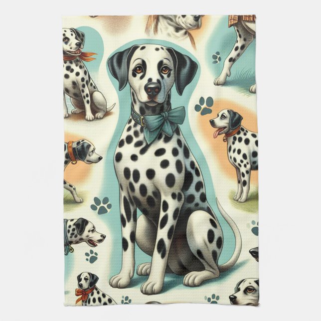 Cute Seamless Dalmatian Tea Towel (Vertical)
