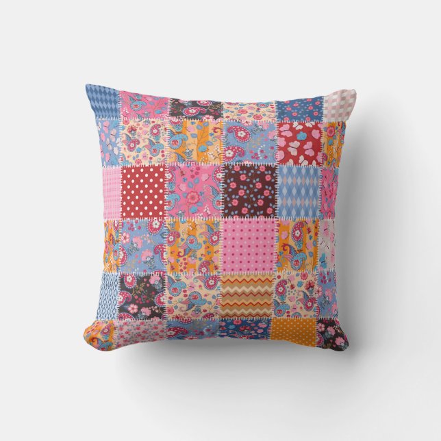 Cute seamless patchwork pattern cushion (Front)