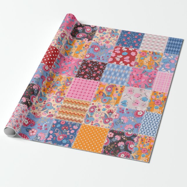 Cute seamless patchwork pattern wrapping paper (Unrolled)