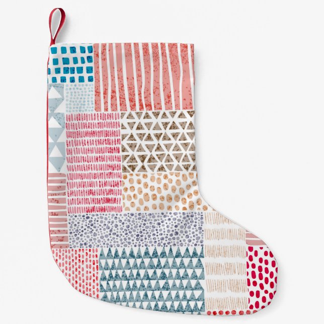 Cute seamless pattern in patchwork style. Simple d Small Christmas Stocking (Front)