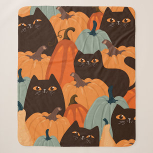 Cute seamless pattern with black cats and pumpkins sherpa blanket