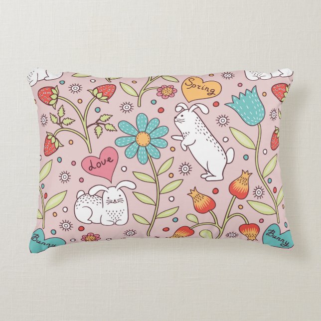 Cute seamless pattern with bunnies decorative cushion (Front)