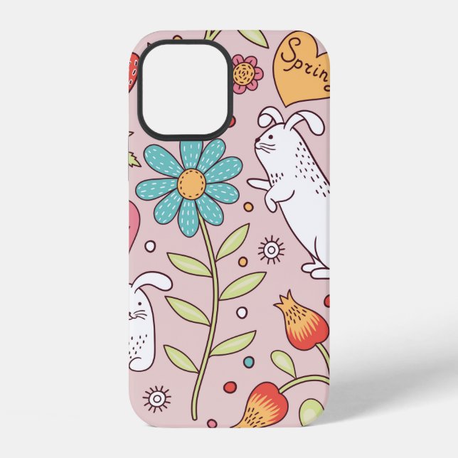 Cute seamless pattern with bunnies iPhone case (Back)