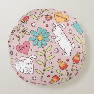 Cute seamless pattern with bunnies round cushion