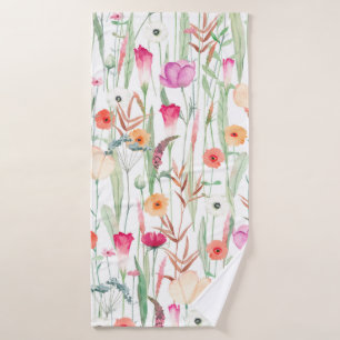 Cute seamless pattern with different wild flowers. bath towel