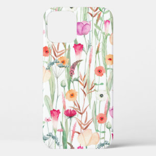 Cute seamless pattern with different wild flowers. iPhone 12 case