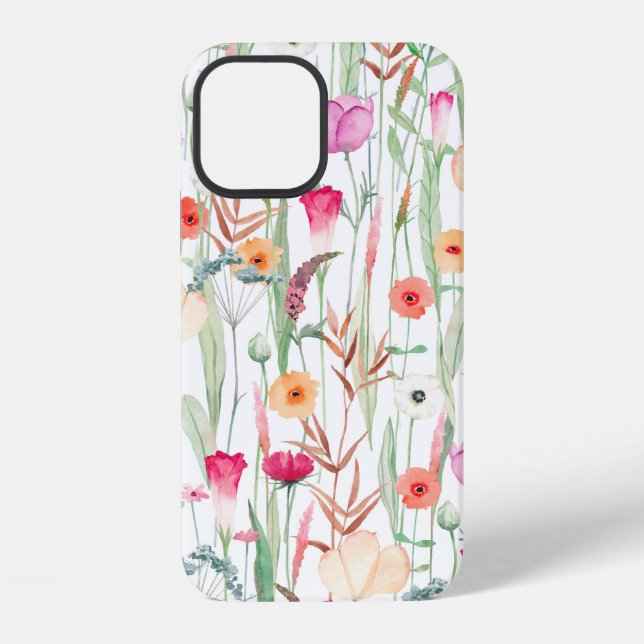 Cute seamless pattern with different wild flowers. iPhone case (Back)