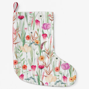 Cute seamless pattern with different wild flowers. small christmas stocking