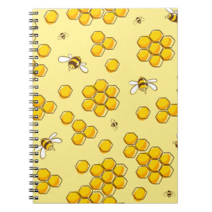 Cute seamless pattern with flying bees. Vintage il Notebook