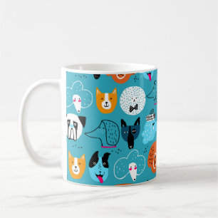 Cute seamless pattern with funny dogs on a blue ba coffee mug