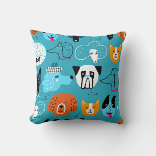 Cute seamless pattern with funny dogs on a blue ba cushion