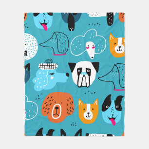 Cute seamless pattern with funny dogs on a blue ba fleece blanket