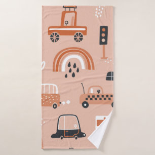 Cute seamless pattern with toy cars. Cartoon cars, Bath Towel
