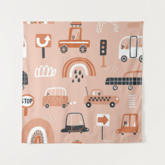 Cute seamless pattern with toy cars. Cartoon cars, Tapestry