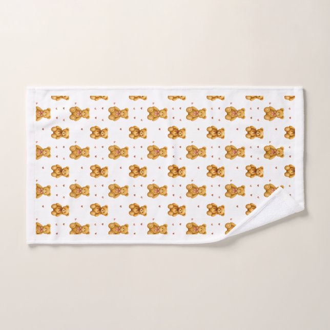 Cute Seamless Teddy Bear and Hearts Pattern Bath Towel Set (Hand Towel)