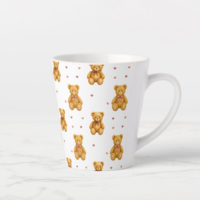 Cute Seamless Teddy Bear and Hearts Pattern Latte Mug (Right)