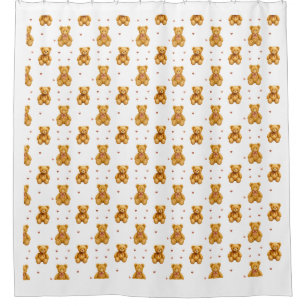 Cute Seamless Teddy Bear and Hearts Pattern Shower Curtain