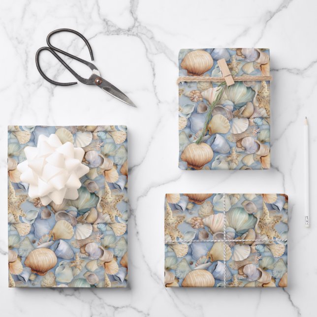 cute seashell party tiled pattern wrapping paper sheet (Front)
