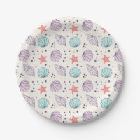 Cute Seashell Shellebrate Birthday Paper Plate