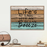 Cute Seaside Beachy Summer Quote Art Poster<br><div class="desc">Vintage aqua turquoise blue and green coloured weathered wooden boat deck planks pattern. With 'Life's at ease with an ocean Breeze' quote text. Made for the sailor, boater, water sport, boating, sailing, beach, ocean or sea lover. Cute, fun, classy and fashionable decor item for those who love decorating their summer...</div>