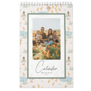 Cute Seasonal Animal Pattern Family Photo Calendar