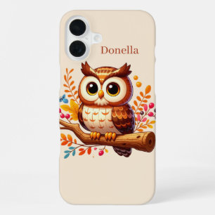 Cute Seasonal owl add name iPhone 16 Plus Case