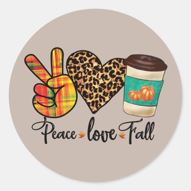 cute Seasonal peace love Fall Classic Round Sticker (Front)