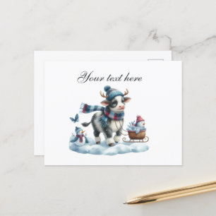 Cute Seasonal Winter cow lovers add name  Postcard