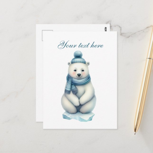 Cute Seasonal Winter polar bear Winter add text Postcard (Front/Back In Situ)