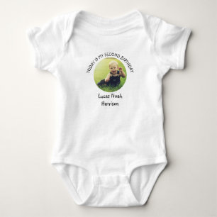 Cute Second Bday Name Round Photo Birthday Party Baby Bodysuit