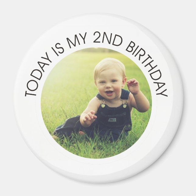 Cute Second Birthday Toddler Party Round Photo Magnet (Front)