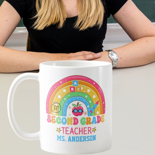 Cute Second Grade Teacher Personalised Colourful Coffee Mug (Creator Uploaded)