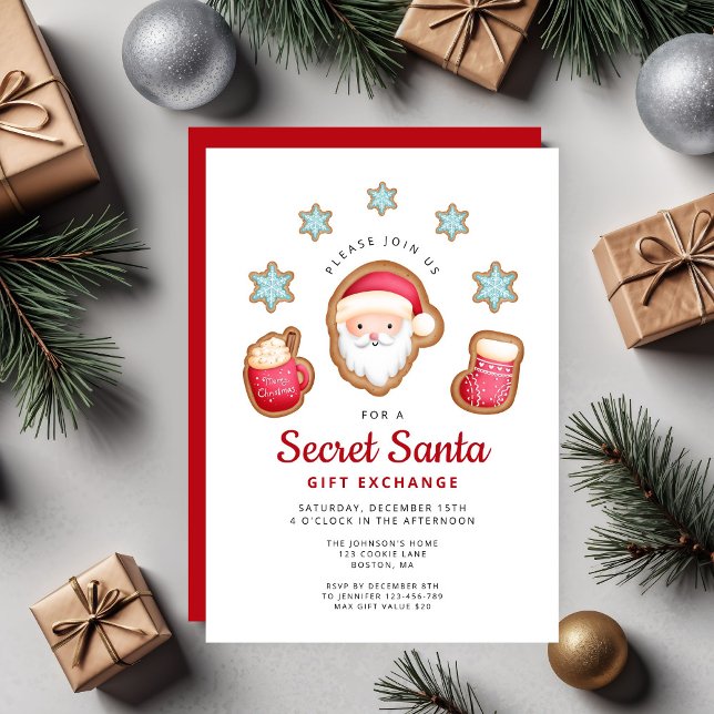 Cute Secret Santa Christmas Party Invitation (Cute Secret Santa Christmas Party Invitation)
