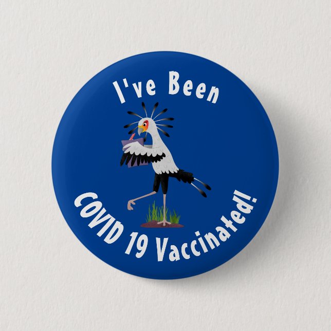 Cute secretary bird writing notes cartoon  6 cm round badge (Front)