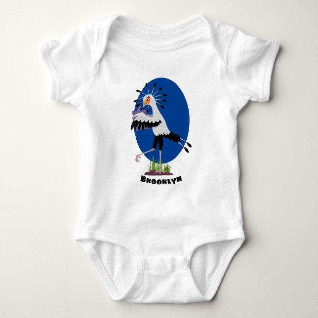 Cute secretary bird writing notes cartoon baby bodysuit (Front)