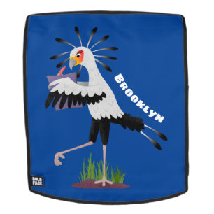 Cute secretary bird writing notes cartoon backpack