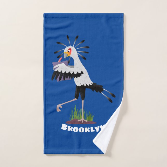 Cute secretary bird writing notes cartoon bath towel set (Hand Towel)