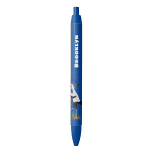 Cute secretary bird writing notes cartoon black ink pen