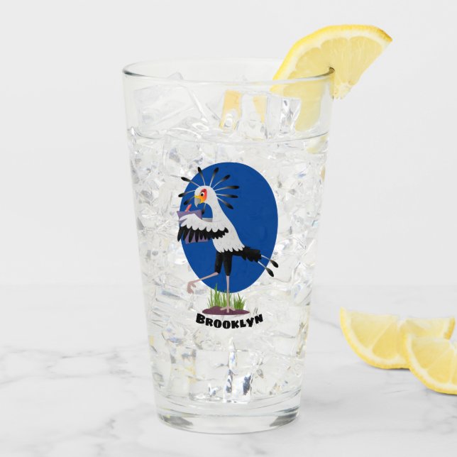 Cute secretary bird writing notes cartoon glass (Back Ice)