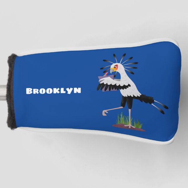 Cute secretary bird writing notes cartoon golf head cover (Front)