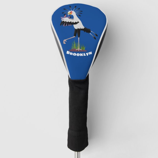 Cute secretary bird writing notes cartoon golf head cover (Front)