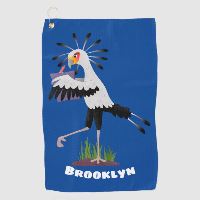 Cute secretary bird writing notes cartoon golf towel (Front)