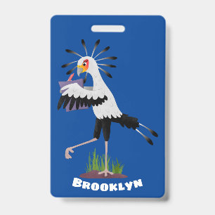 Cute secretary bird writing notes cartoon ID badge