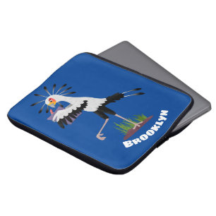 Cute secretary bird writing notes cartoon  laptop sleeve