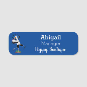 Cute secretary bird writing notes cartoon  name tag